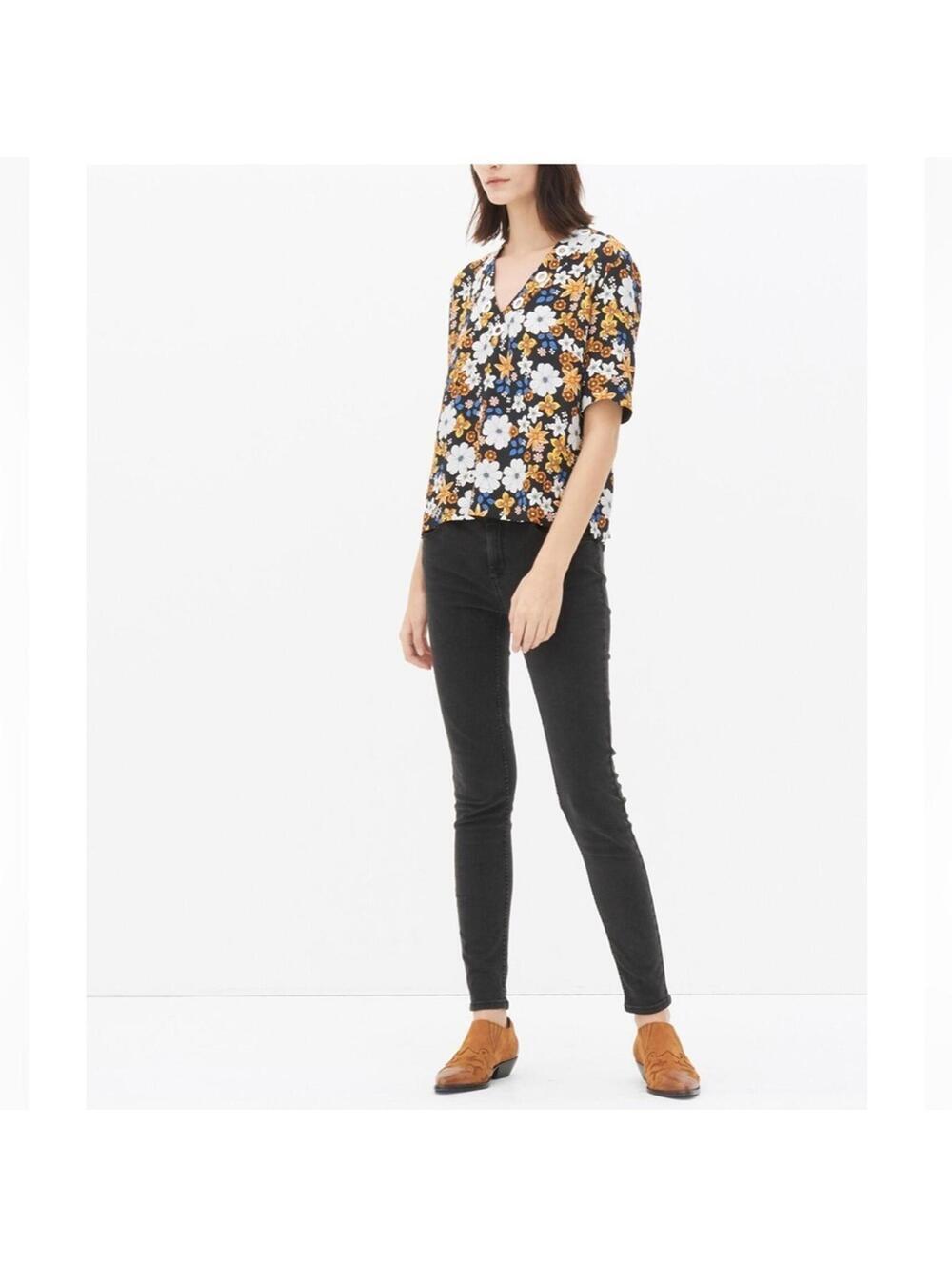 Sandro ParisFloral V-Neck Eyelet Blouse Size 1 Small - Picture 3 of 9